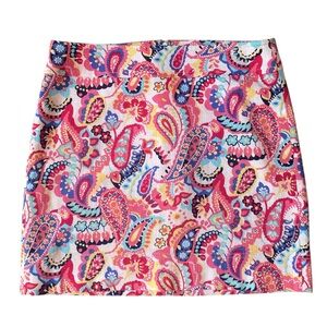 Talbots Sz 12 Paisley Pencil Skirt Textured Cotton Blend Retro Preppy Bold Print